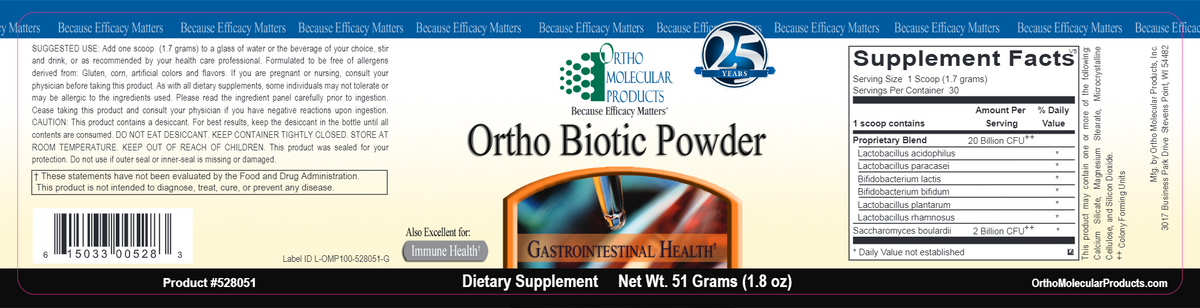 Ortho Biotic Powder 1.8 oz. -Expired 08/2023 (30% off)