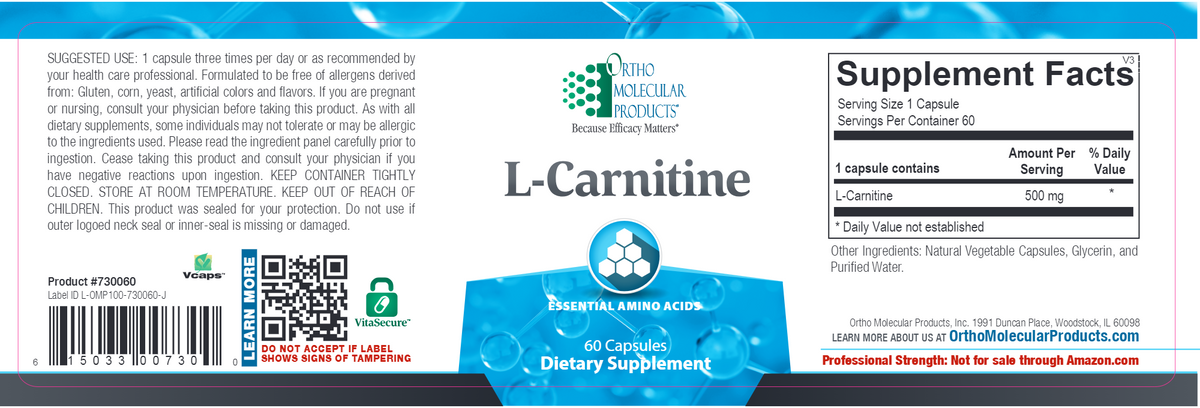 L Carnitine 60 capsules (Previously carried L Carnitine by Pure)