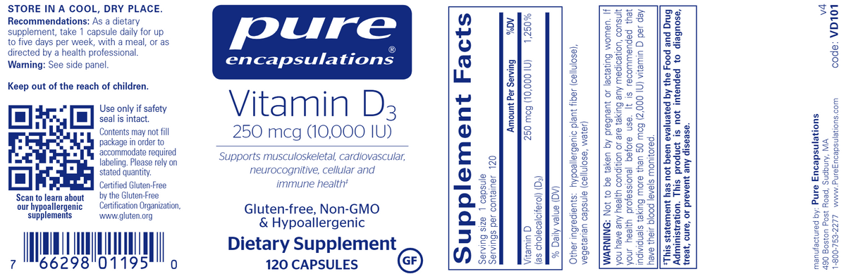Vitamin D3 10,000 IU 120 vcaps - Expires 03/2024 (30% off)