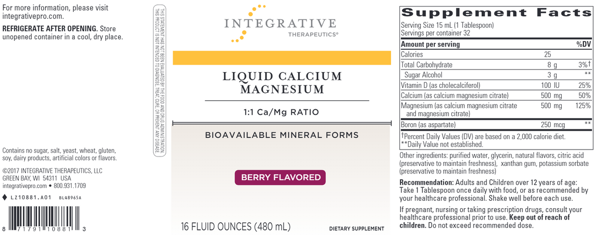 Liquid Calcium / Magnesium 16 oz Berry Flavor - Special Order