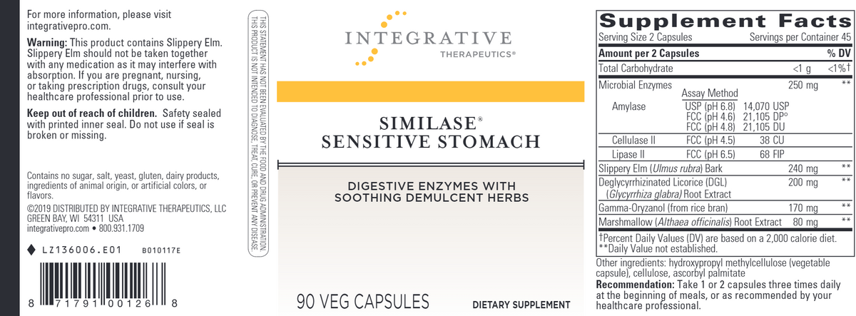Similase Sensitive Stomach 90 Vegetable Capsules