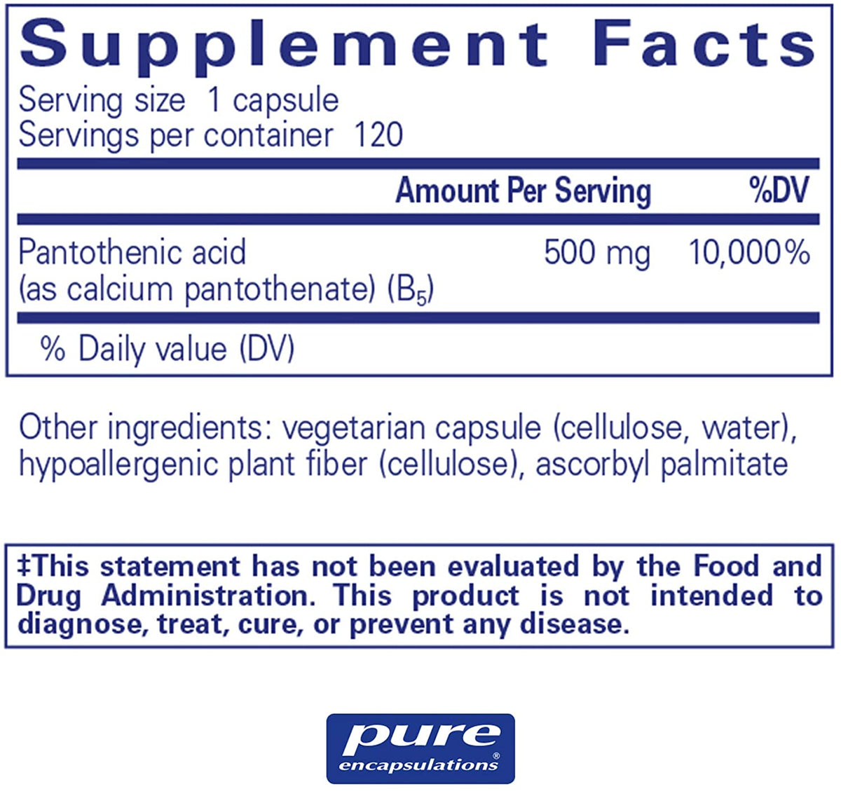 Pantothenic Acid 120 vegcaps - Special Order