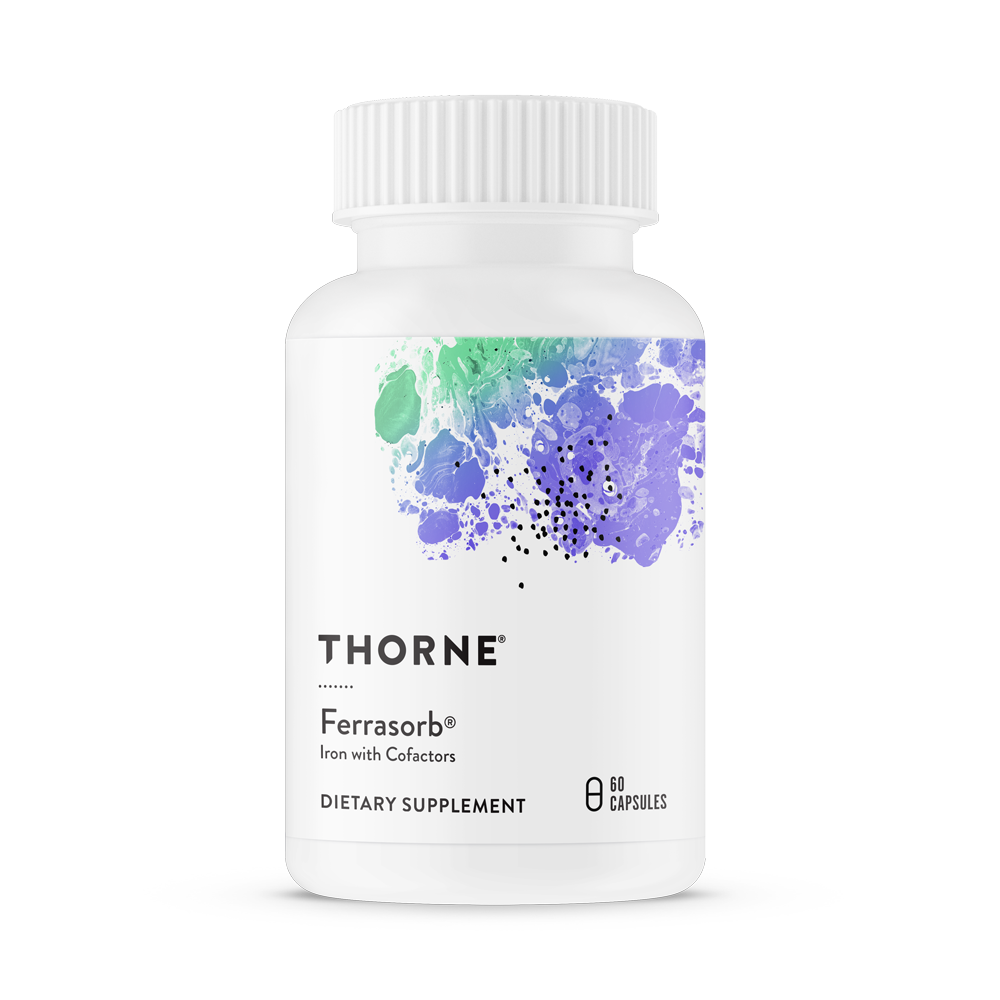 Ferrasorb provides 36 mg of elemental iron per capsule, plus the active forms of folate and vitamins B6 and B12, which are essential for blood-building.* Vitamin C optimizes iron absorption.*